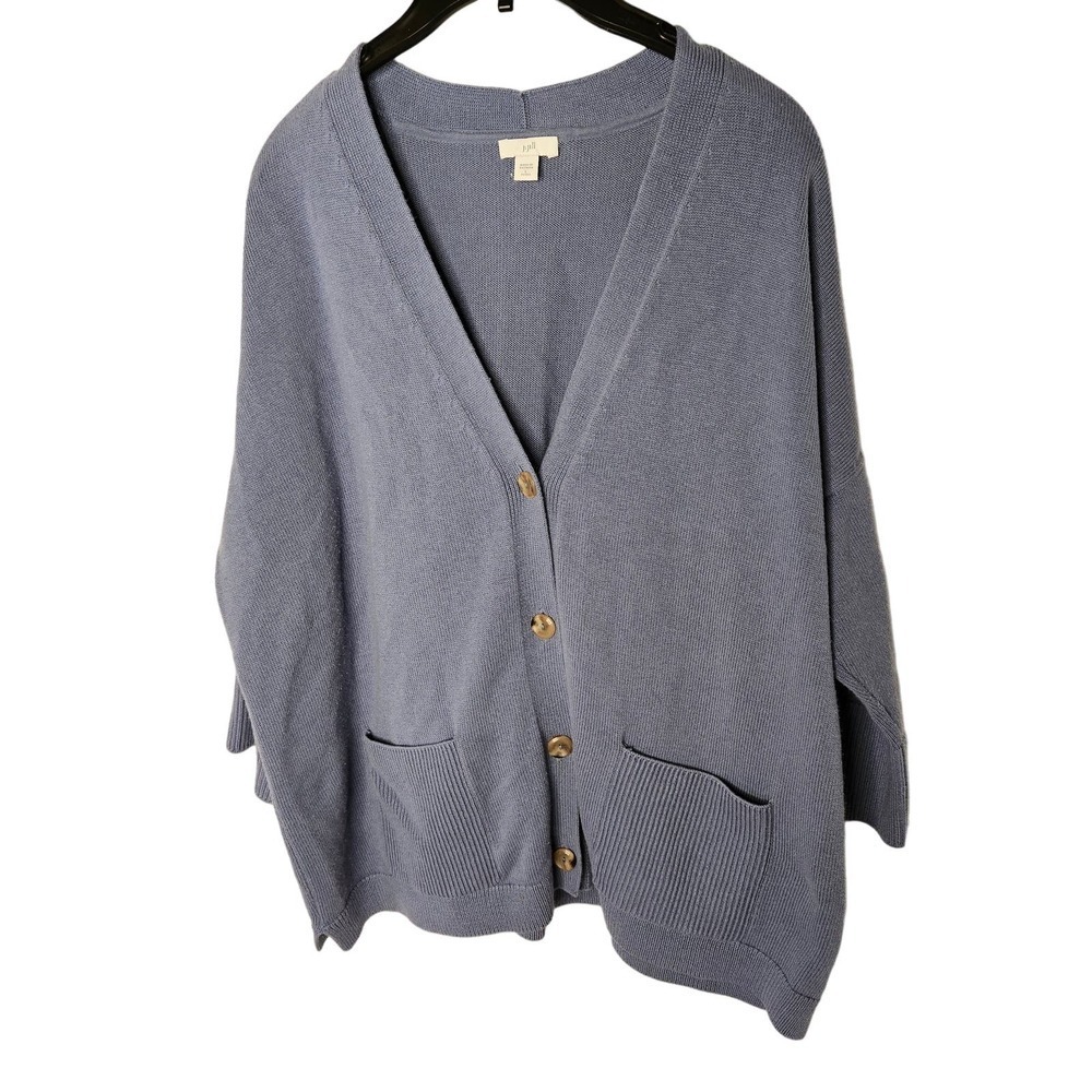 Women's V Neck Botton Sweater Raglan Sleeves Size Large Petite